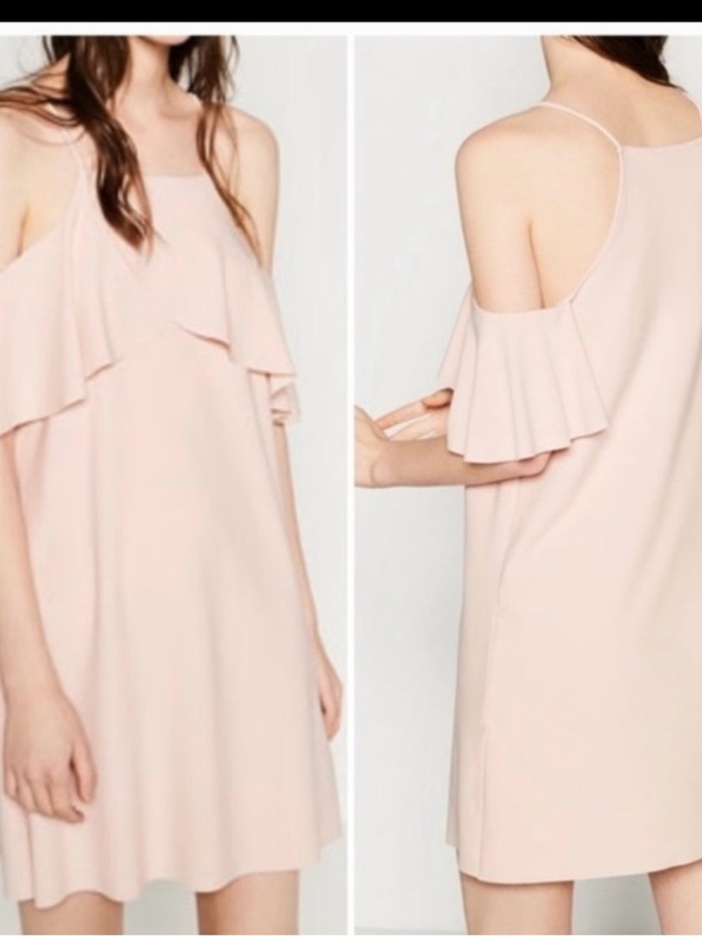 Zara Blush Pink Cold-Shoulder Ruffle Mini Dress